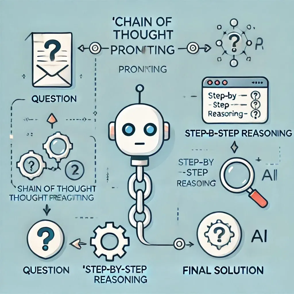 Chain of Thought Prompting — from question, through step-by-step reasoning, to a final solution